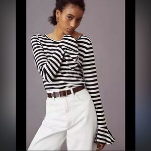 Anthropologie Maeve Flouncy Striped Top Size XL Black and White Stripe